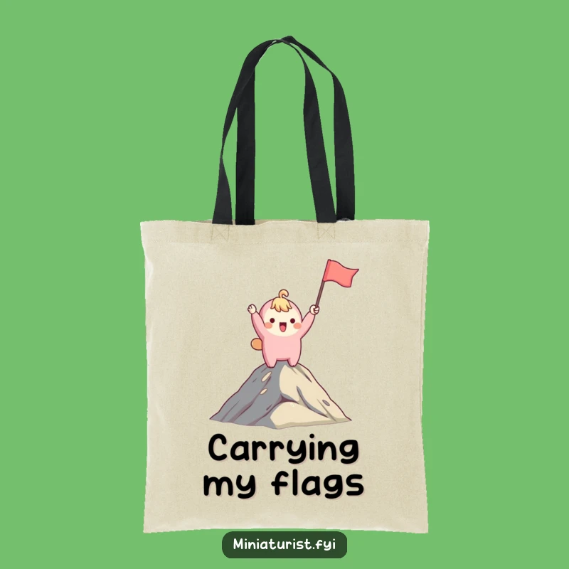Funny Summit Style Tote Bag: Cute Character Flag Waving, Great Funny Gift Accessory