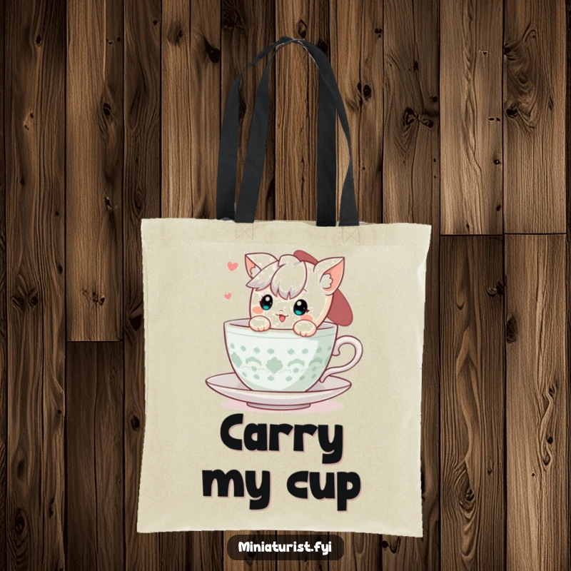 Funny Teacup Peek Tote Bag: A cute character peeking out of a teacup, perfect for carrying daily items.