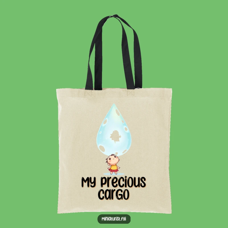 Funny Awe-struck Dewdrop Tote Bag: Tiny Character's Wonder Carry-all Gift